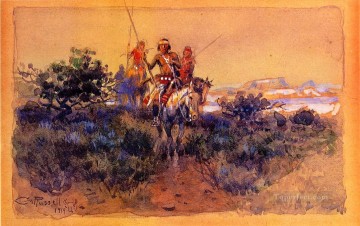 Indios americanos Painting - El regreso de los navajos 1919 Charles Marion Russell Indios Americanos